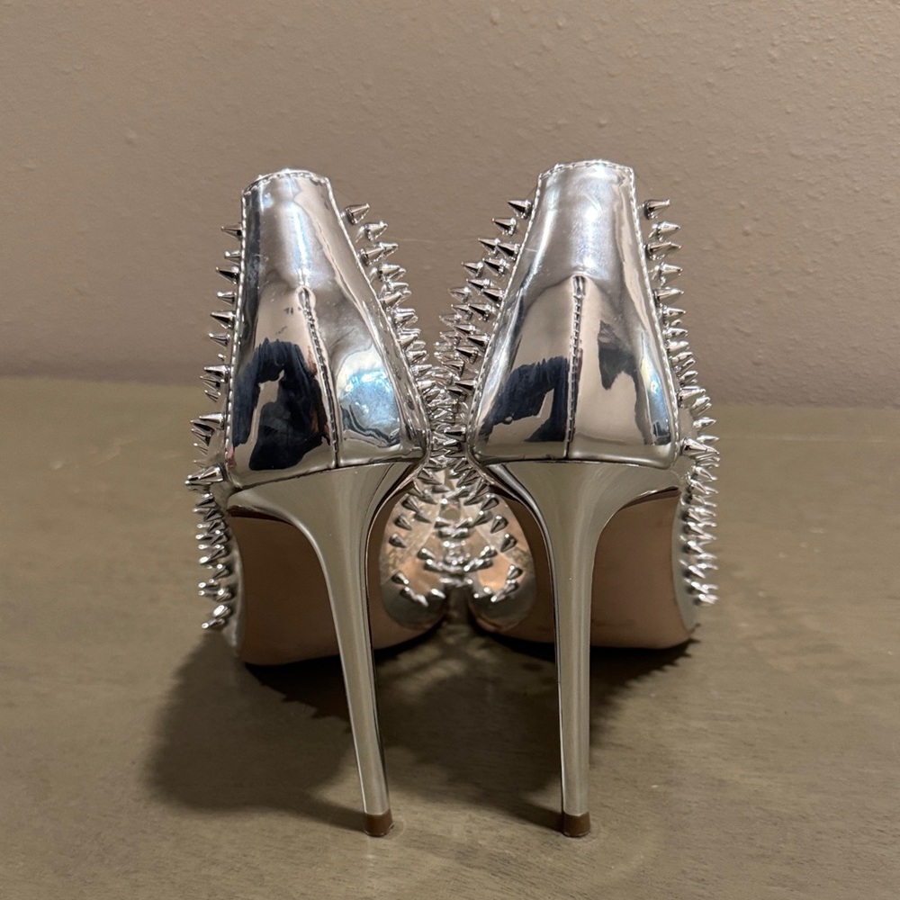 Steve Madden Transparent Silver Studded Heels - Picture 4 of 7